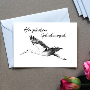 Glückwunschkarte "Herzlichen Glückwunsch", Storch, Karte für viele Anlässe, Geburtstagskarte, Gratulationskarte