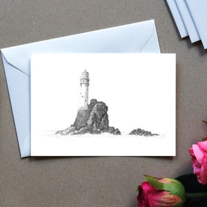Wenskaart, vuurtoren, natuurstudie, kunstkaart, cadeau, verjaardagskaart, ansichtkaart, illustratie, print in A6