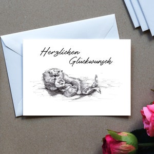 Tarjeta de felicitación "Felicidades", nutria marina con animal joven, tarjeta para muchas ocasiones, tarjeta de cumpleaños, tarjeta de felicitación