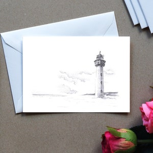 Wenskaart, vuurtoren, natuurstudie, kunstkaart, cadeau, verjaardagskaart, ansichtkaart, illustratie, print in A6