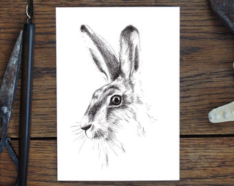 Carte de voeux, lapin, animal dessin nature, carte d'art, cadeau, carte anniversaire, carte postale, illustration, print en A6