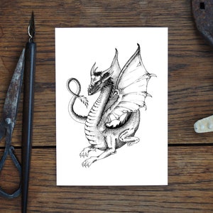 Draak ansichtkaart, fantasietekening, kunstkaart, cadeau, verjaardagskaart, wenskaart, illustratie, print in A6