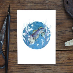 Wenskaart, vis, dierentekening natuur, kunstkaart, aquarel, cadeau, verjaardagskaart, ansichtkaart, illustratie, print in A6
