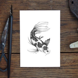 Wenskaart, koikarper, vis, dierentekening natuur, kunstkaart, cadeau, verjaardagskaart, ansichtkaart, illustratie, print in A6