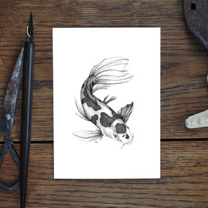 Greeting card, koi carp, fish, animal drawing nature, art card, gift, birthday card, postcard, illustration, print in A6