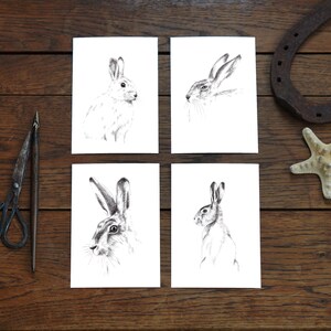 Lapins, dessins d'animaux, lot de 4 cartes d'art, cadeau, cartes de vœux, cartes postales