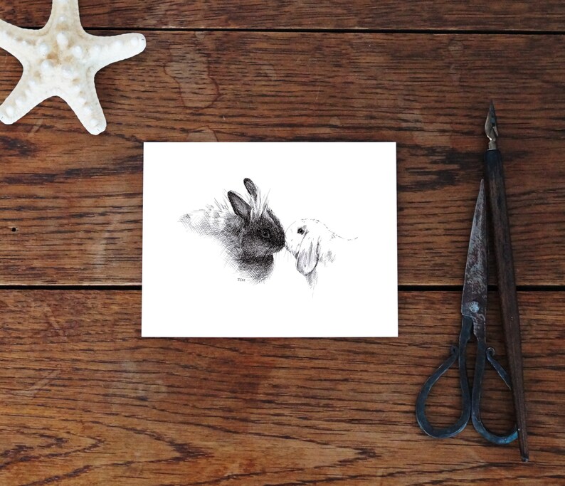 Carte de voeux, lapin, lapin, animal dessin nature, carte d'art, cadeau, carte anniversaire, carte postale, illustration, print en A6 Karte
