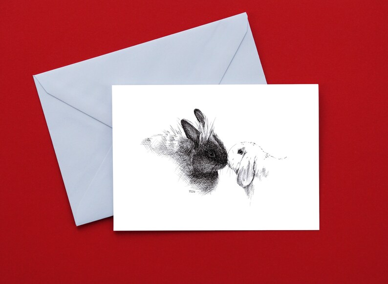 Carte de voeux, lapin, lapin, animal dessin nature, carte d'art, cadeau, carte anniversaire, carte postale, illustration, print en A6 image 4