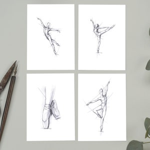 Dessins de ballet, ballerines et chaussures de pointe, ensemble de cartes d’art, cadeaux, cartes de vœux