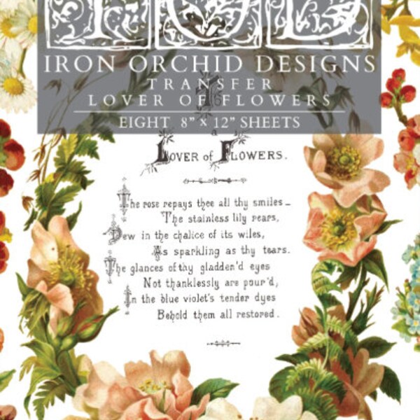 Lover of Flowers Decor Transfer™ by IOD (Pad of 8 - 8"x12" sheets) - Iron Orchid Designs