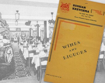 Vintage Menu, Russian Kretchma, Souvenir Menu, Restaurant Ephemera, Vintage Advertising, Vintage New York, New York Souvenir, Office Décor