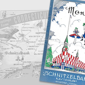 Vintage Menu, Schnitzelbank, Souvenir Menu, Restaurant Ephemera, Vintage Advertising, Vintage Connecticut, Connecticut Souvenir