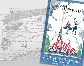 Vintage Menu, Schnitzelbank, Souvenir Menu, Restaurant Ephemera, Vintage Advertising, Vintage Connecticut, Connecticut Souvenir