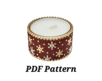 Peyote tealight wrap pattern, beaded tealight pattern, pdf bead pattern, peyote stitch pattern, christmas bead pattern - Christmas stars