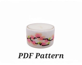 Peyote tealight wrap pattern, beaded tealight pattern, pdf bead pattern, peyote stitch pattern, tealight bead pattern - cherry blossom