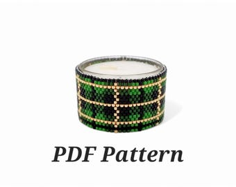 Peyote tealight wrap pattern, beaded tealight pattern, pdf bead pattern, peyote stitch pattern, tealight bead pattern - green tartan