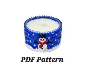 Peyote tealight wrap pattern, beaded tealight pattern, pdf bead pattern, peyote stitch pattern, christmas bead pattern - snowmen