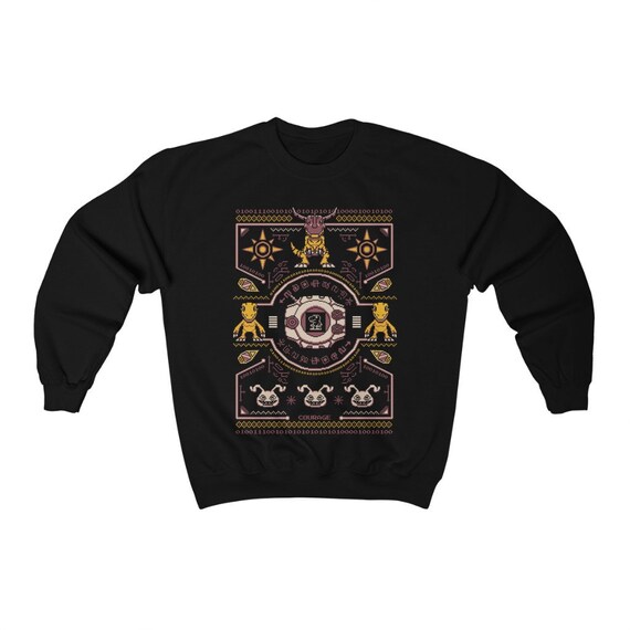 Agumon Digimon Sweater Greymon Crest of Courage Pixel Art Crewneck Sweatshirt Etsy Canada