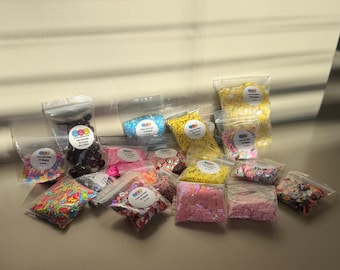 Complementos para slime / Rebanadas de Fimo, chispas falsas, purpurina y adornos / Adornos / Materiales para slime DIY / Elige tu estilo