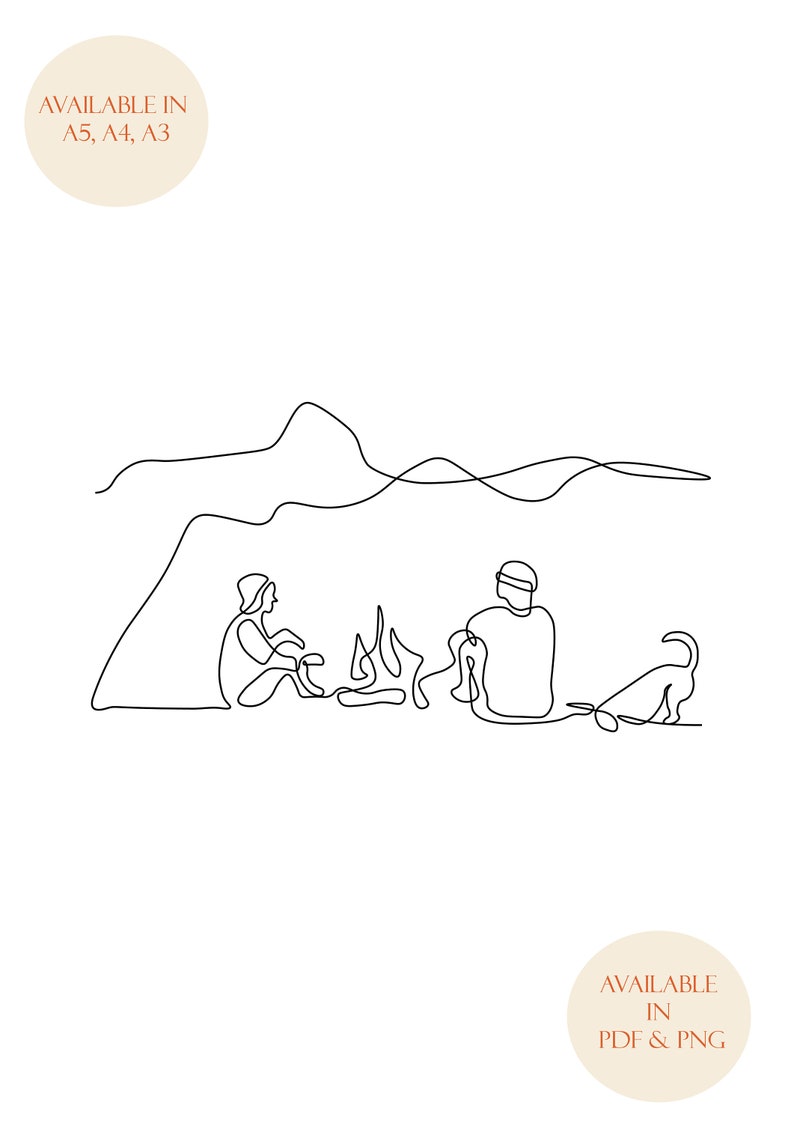 Minimalist Campers with Dog Hiking Digital Print Continuous One Line Art Camping Wall Decor Line Drawing image 6