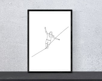 Minimalist Slackliner | Digital Print | Continuous One Line Art | Slackline Wall Decor | Highlining | Line Drawing