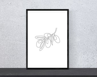 Minimalist Olive Branch Line Art Print: Nature Wall Decor (Digital Download)