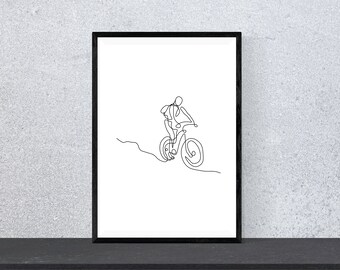 Minimalist Mountain Biker Print: Monoline MTB Art (Digital Download)
