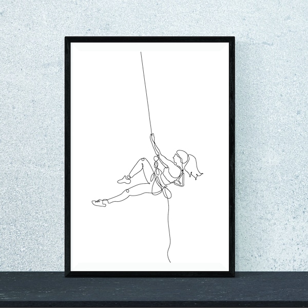 Climbing Print | Female Climber | Rock climbing Art | Extreme Sport Print | Climb Like A Girl | Monoline | Rock Gift | Outdoor Adventure