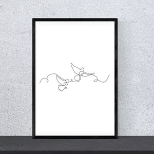 Minimalist Dove Birds Flying | Digital Print | Continuous One Line Art | Nature Wall Decor | Couple Love Line Drawing