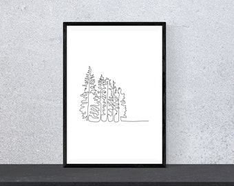 Minimalist Forest Trees I Digital Print I Continuous One Line Art I Nature Wall Decor I Line Drawing