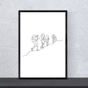 Minimalist Hikers | Digital Print | Continuous One Line Art | Hiking Wall Decor | Line Drawing