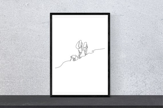 Camping, Hiking, Backpacking in Mountain Forest Nature Outdoors - Drawing -  Gifts | Art Print