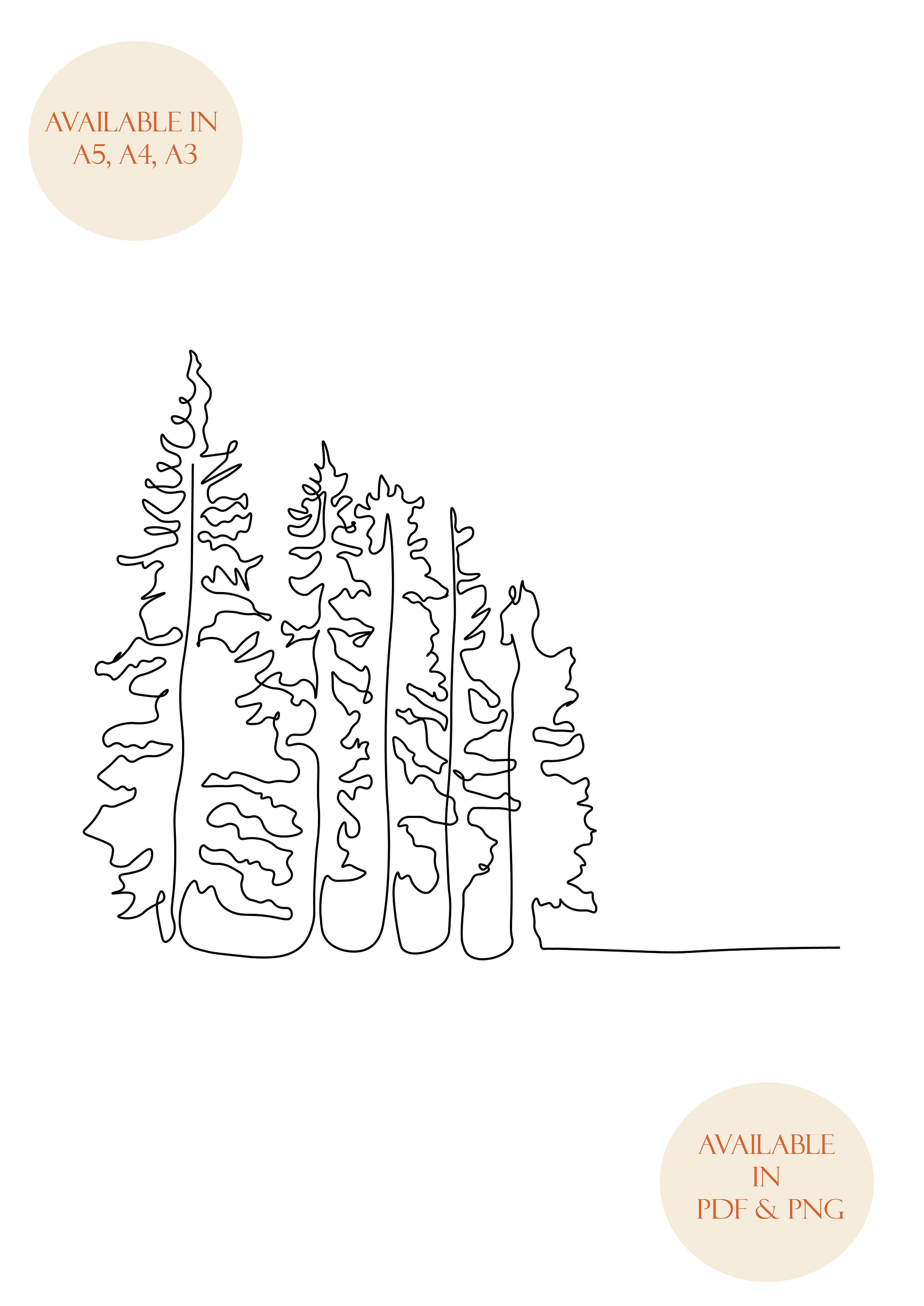 Minimalist Forest Trees I Digital Print I Continuous One Line | Etsy