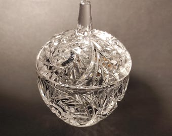 Vintage Lead Crystal Small Trinket Box - Lead Crystal Jewelry Small Round Box with Lid - Germany Mid Century