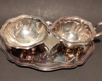 Vintage Silver Plated Creamer and Sugar Bowl on a Tray