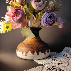 Vintage small brown German ceramic flower vase - Old ceramic brown flower vase