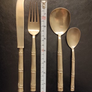 Vintage bronzenikel set 40 pieces of cutlery with bamboo-shaped handles. Cutlery with the inscription nickel bronze. Brass cutlery set. image 3