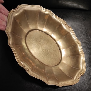 Large 29,5cm, Heavy 1334gr Vintage Brass Trinket Storage Bowl/An antique fruit bowl cast from thick solid brass/Oval Brass Fruit Vase