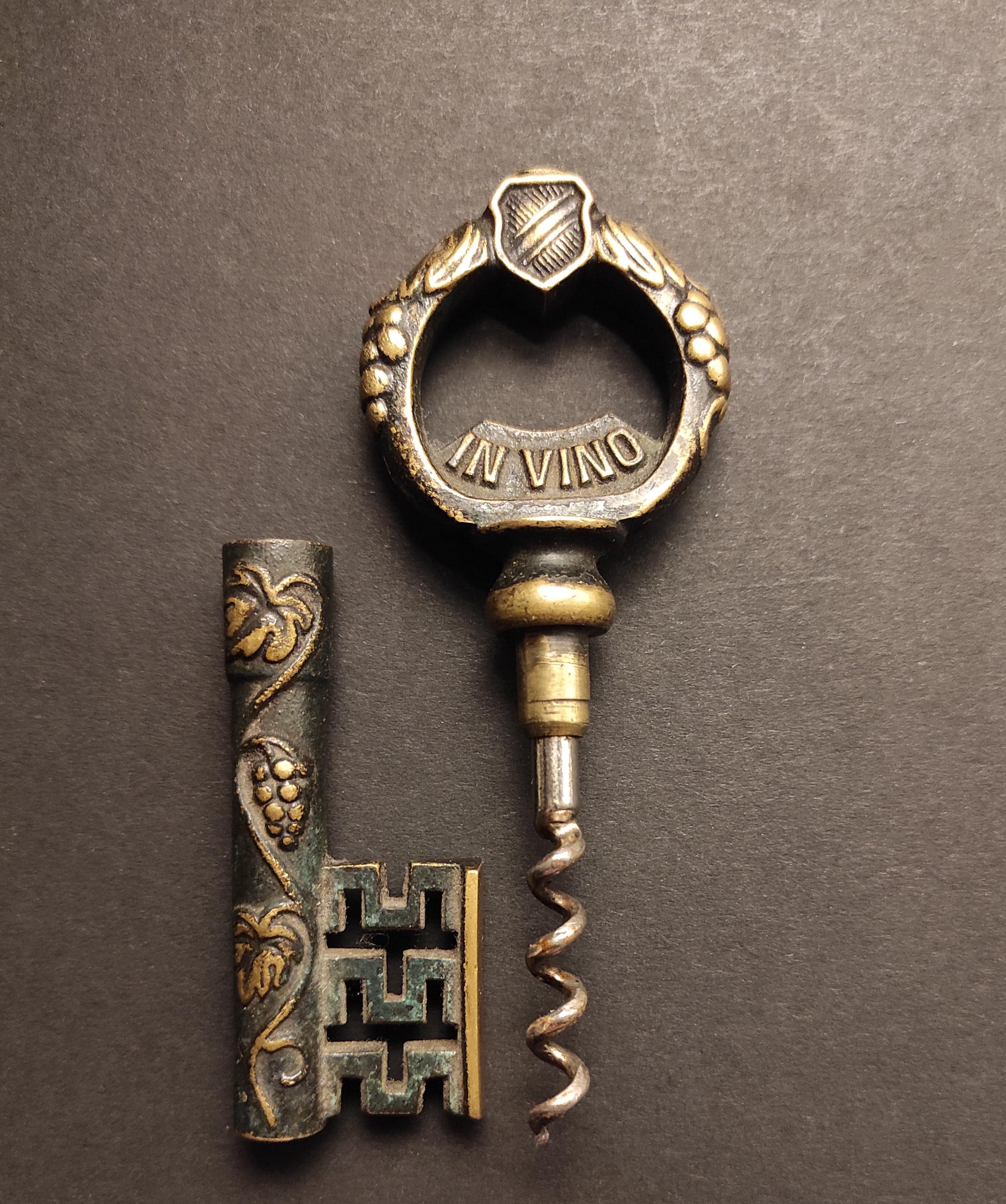 Vintage Brass Corkscrew - Antique Key Bottle Opener Bar Cart Decor