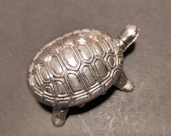 Vintage Turtle Pill Box - Small Trinket Box - Silver Tone Pill Box Shape of a Small Turtle