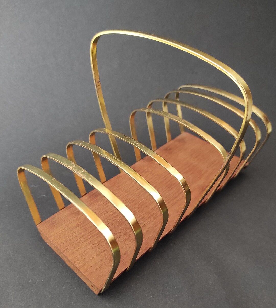 Vintage Brass Toast Rack - Mid-century Metal and Wood Toast Holder for ...