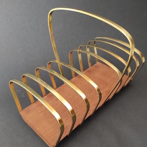 Vintage Brass Toast Rack - Mid-century Metal and Wood Toast Holder for Vintage Deсor Kitchen, Bar, Restaurant