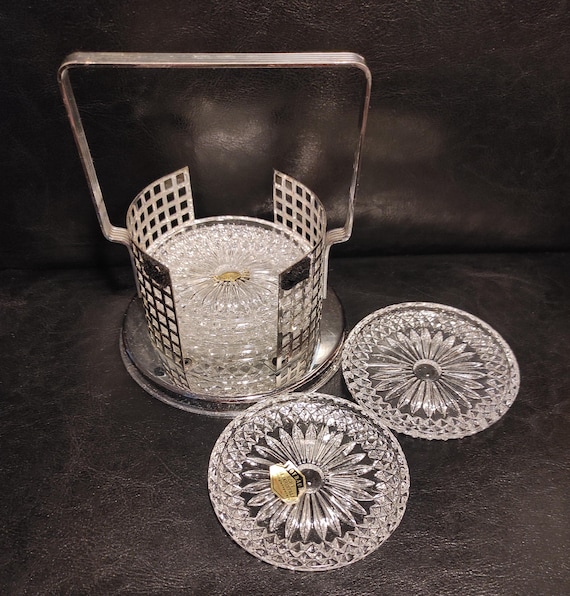 ヴィンテージドイツ製鉛クリスタルコースター 6枚セット シルバー