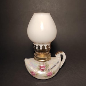 Small vintage porcelain alcohol or petrol lamp/ Old ceramic and glass small oil lamp - for collection or for your creative projects