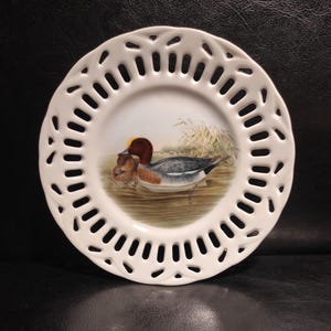 Vintage German Porcelain Openwork Decorative Wall Plate with Duck Bird Design - Porcelain Perforated Openwork Duck Plate