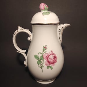 Furstenberg - Porcelain Vintage German Coffee Pot Design Red Rose/German Porcelain Teapot or Caffeepot White With Roses Mid Century