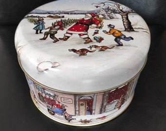 Vintage Christmas Pattern Tin Candy Box - German tin gift tin box for your vintage collection, display case or photo prop.