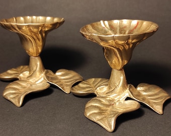 Candlestick Holders - Set of Two Vintage Solid Brass Candle Holder / Candlesticks in excellent condition