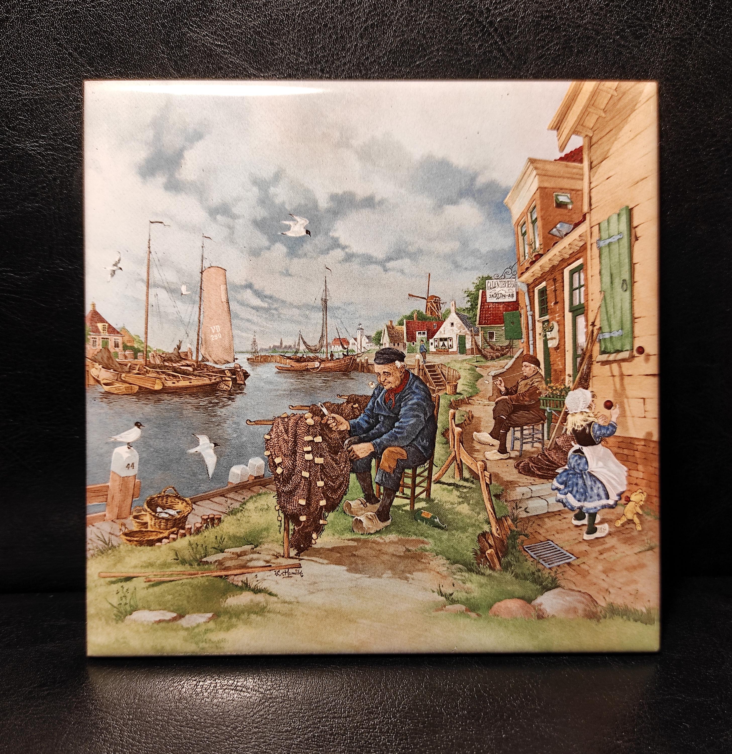 装飾タイル2枚セット オランダ製 絵画の複製入りセラミックタイル