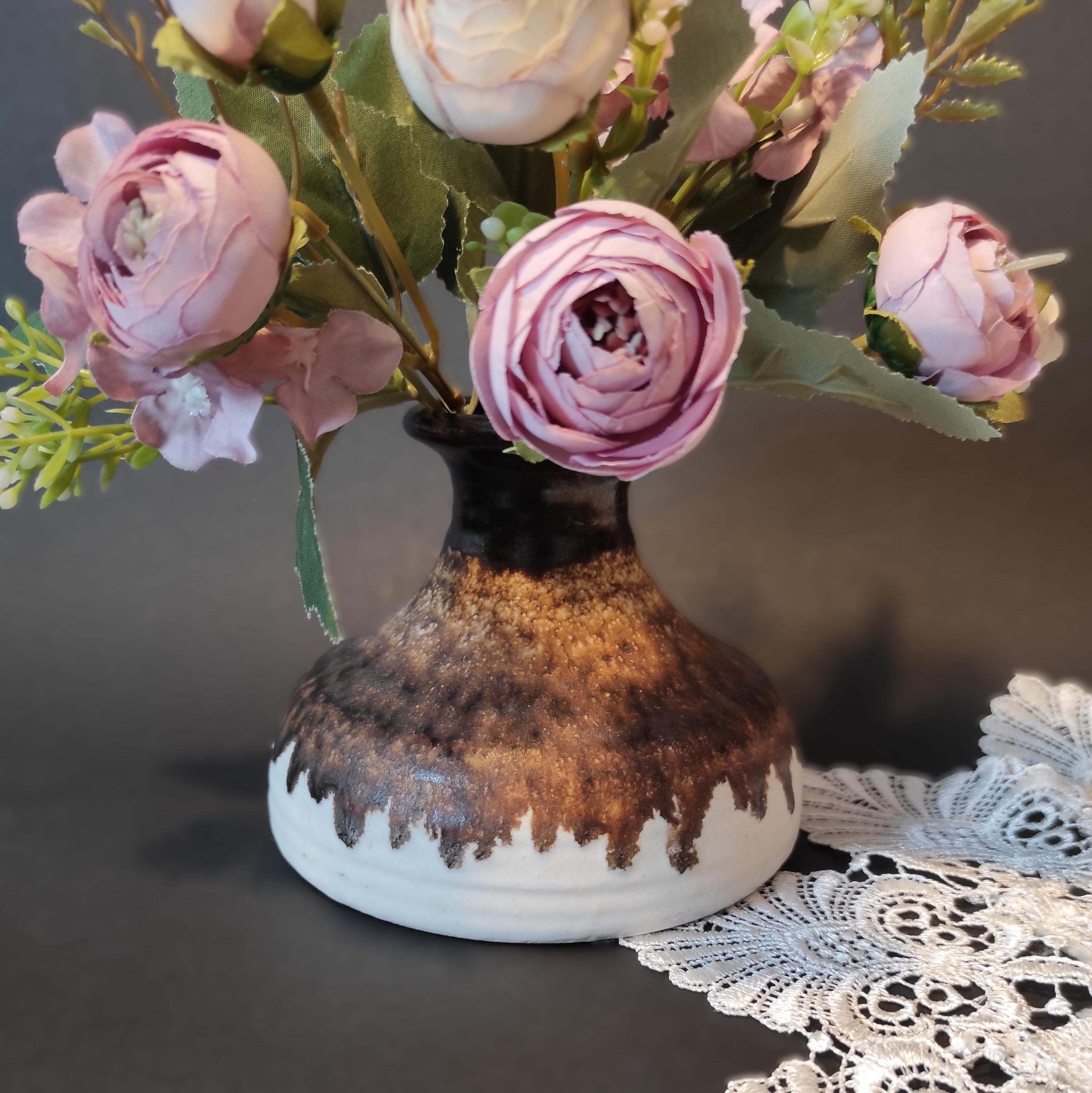 Vintage Small Brown German Ceramic Flower Vase - Old Ceramic Brown
